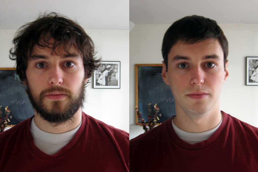 A man with and without his beard