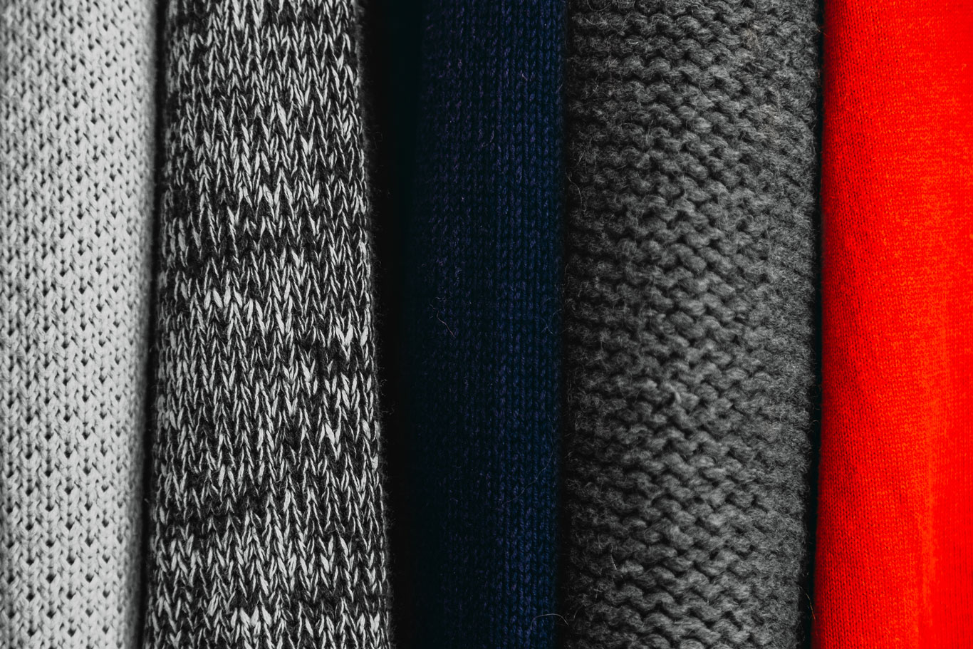 Sweater fabrics in a row.